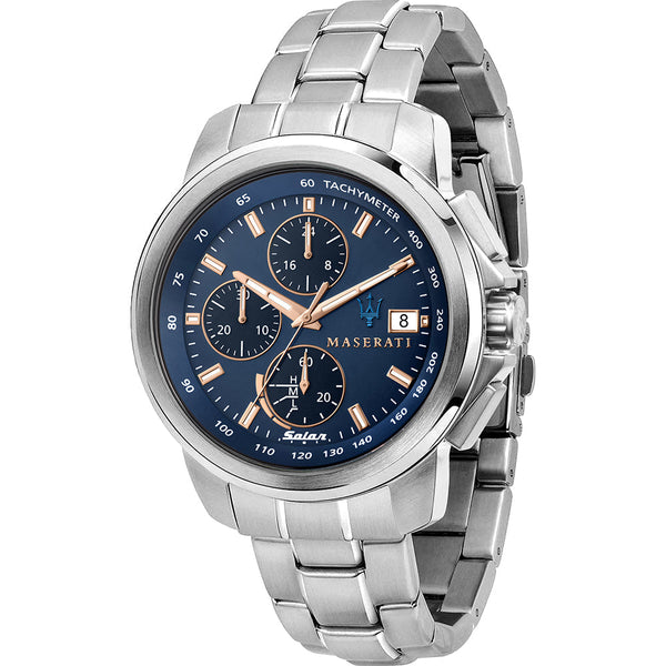 Maserati Successo Silver Chronograph Blue Dial  R8873645004 - Big Daddy Watches