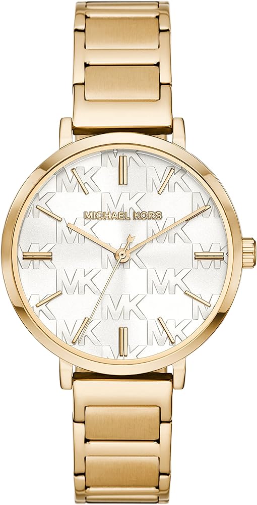 Michael Kors Addyson gold-tone watch with white dial and MK logo pattern