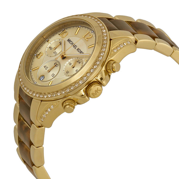 Michael Kors Blair Chronograph Champagne Dial Gold-tone Tortoise-shell Acetate Ladies Watch MK6094 - BigDaddy Watches #2