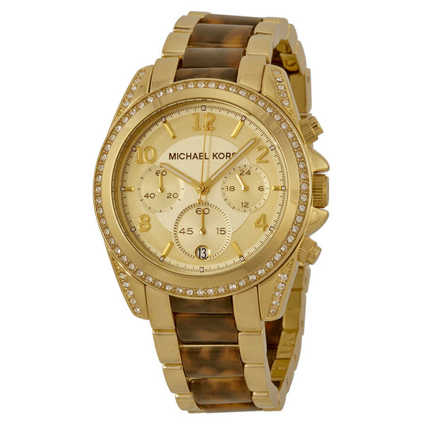 Michael Kors Blair Chronograph Champagne Dial Gold-tone Tortoise-shell Acetate Ladies Watch MK6094 - BigDaddy Watches