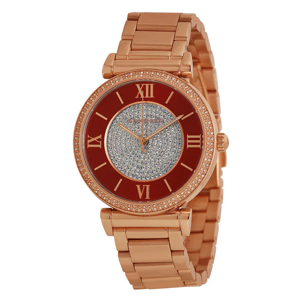 MICHAEL KORS Caitlin Red Crystal-set Dial Rose Gold-plated Ladies Watch MK3377