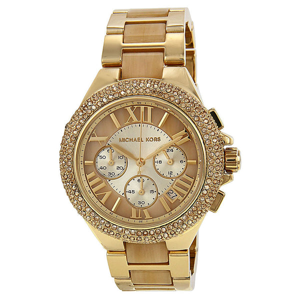 Michael Kors Camille Chronograph Champagne Dial Gold-tone and Horn Acetate Ladies Watch MK5902 - BigDaddy Watches