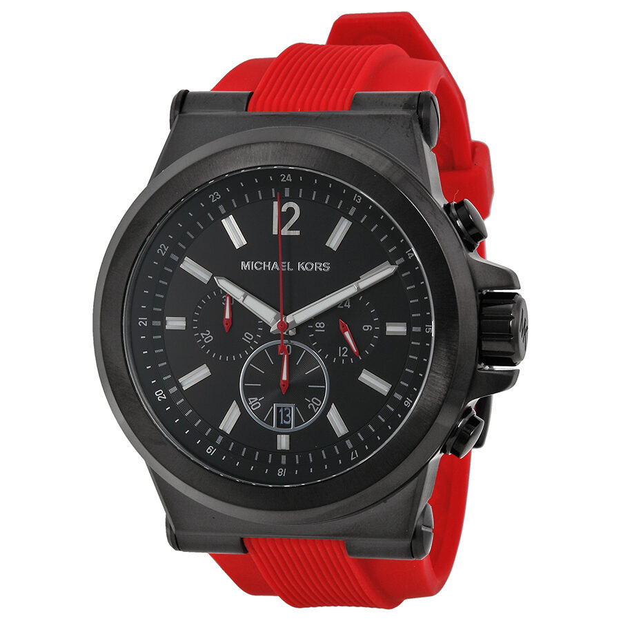 Michael Kors Dylan Chronograph Black Dial Red Silicone Men's Watch MK8382 - BigDaddy Watches