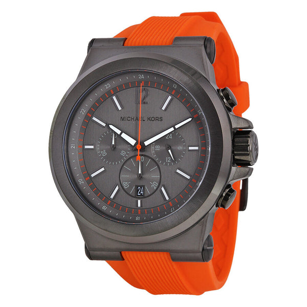 Michael Kors Dylan Chronograph Gunmetal Dial Gunmetal IP Orange Rubber Men's Watch MK8296 - BigDaddy Watches