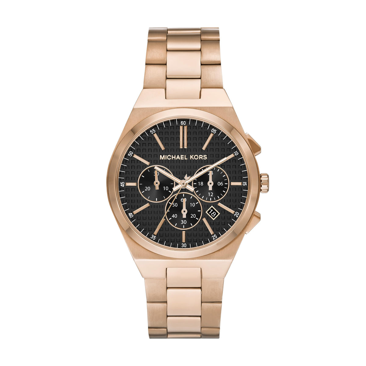 Michael Kors Oversized Lennox Chronograph rose gold-tone men's watch with black dial and chronograph subdials