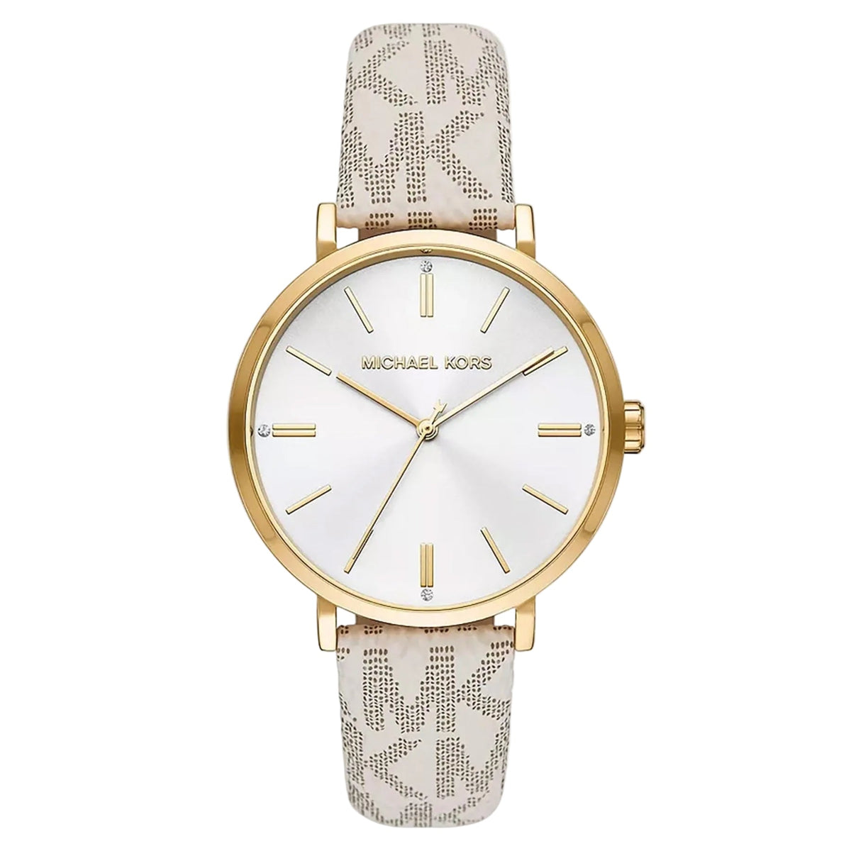 Michael Kors Addyson women's watch with silver dial and beige leather strap
