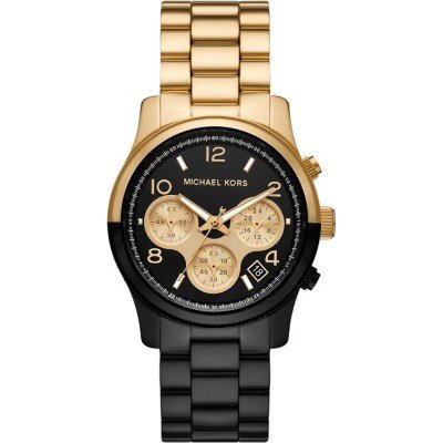 Michael Kors MK7328 Runway chronograph watch with black dial and dual-tone gold and black bracelet