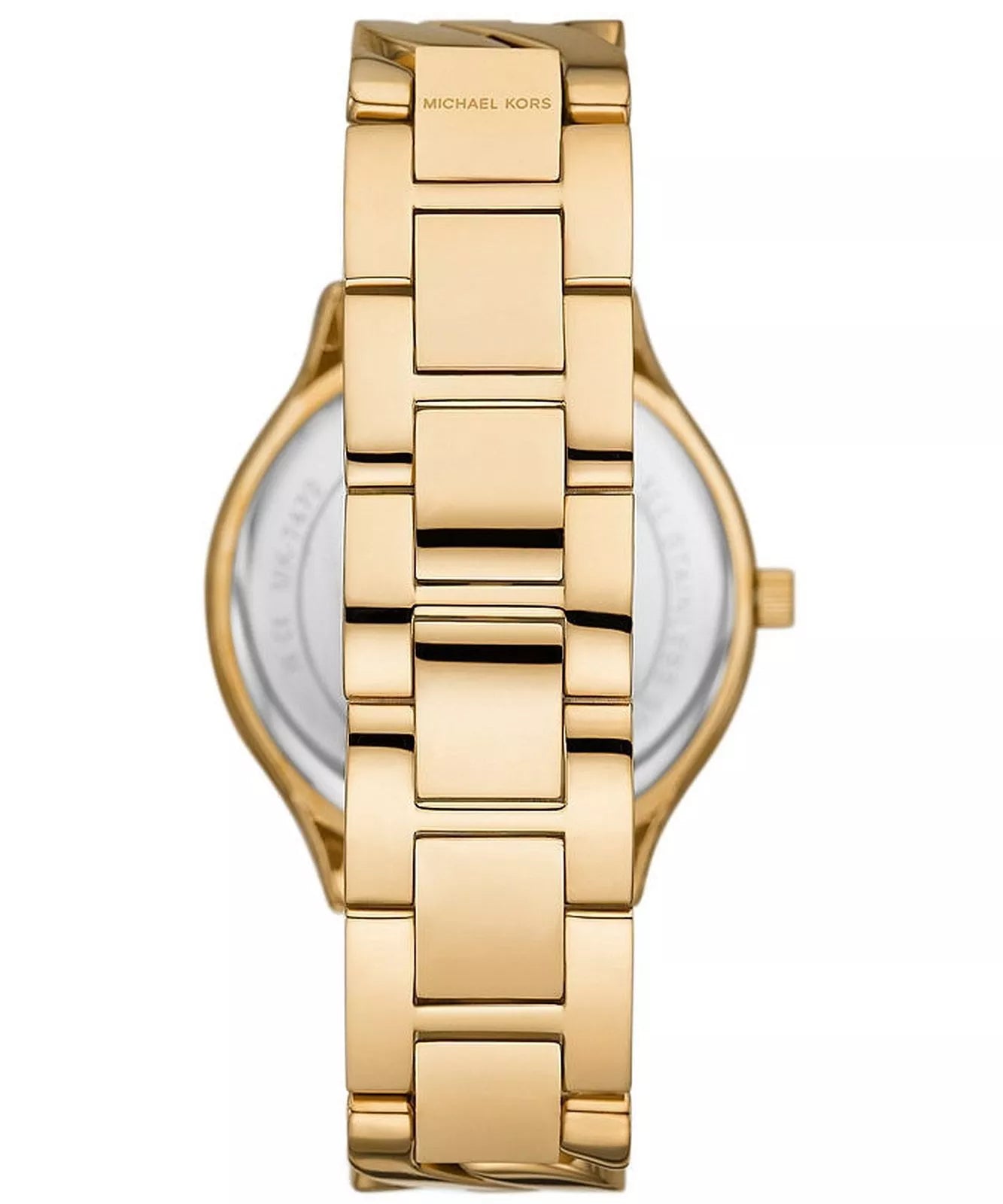 Michael Kors Slim Runway watch back view with gold link bracelet visible