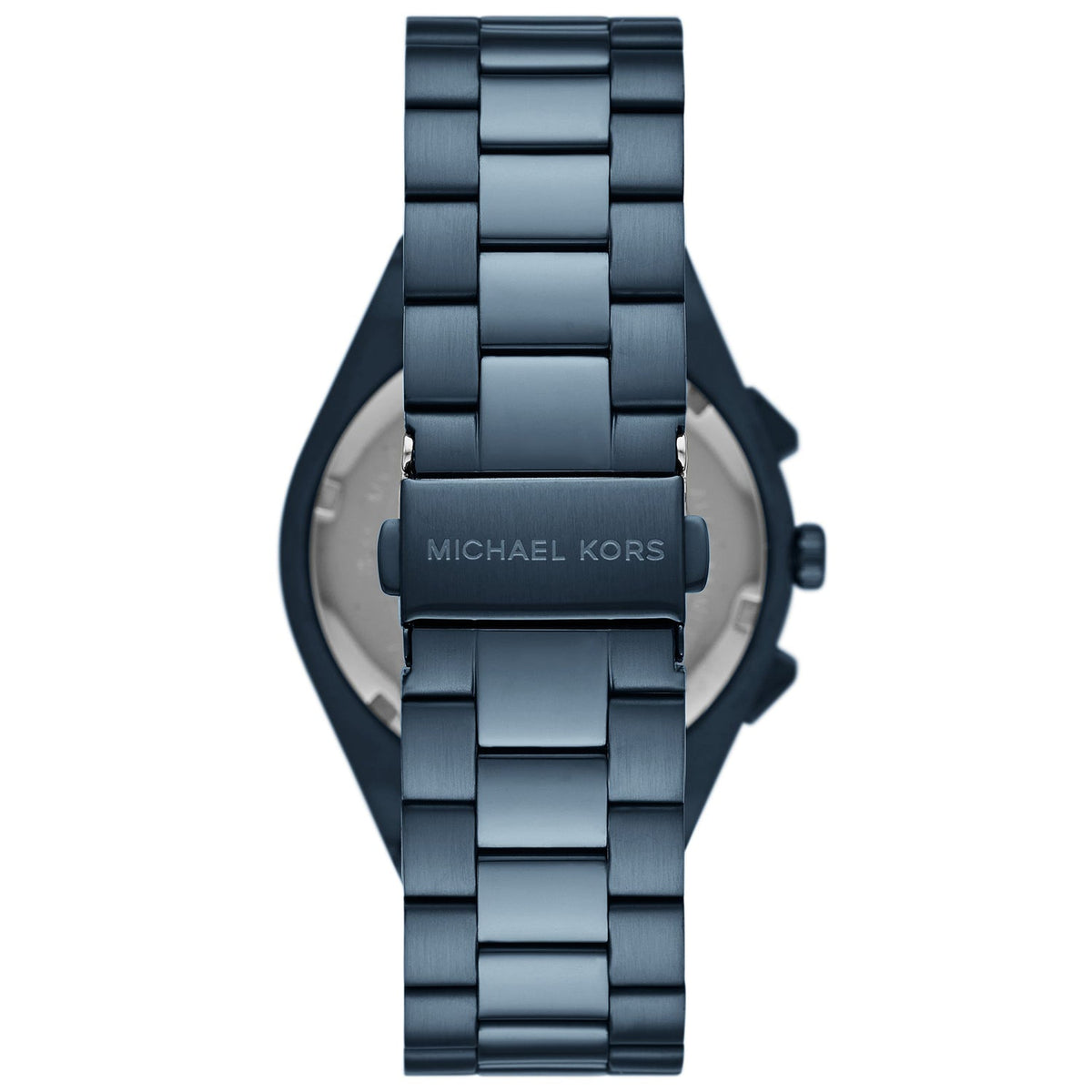 Michael Kors MK9147 Lennox watch caseback displaying blue-tone steel bracelet