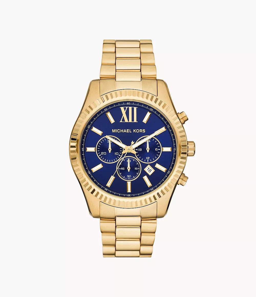 Michael Kors Oversized Lexington Blue Dial Multifunction Gold Men's Watch - MK9153
