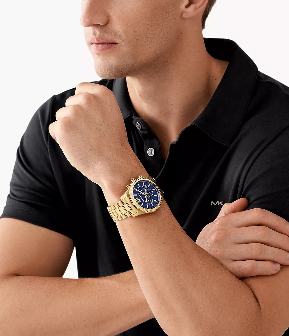 Michael Kors Oversized Lexington Blue Dial Multifunction Gold Men's Watch - MK9153