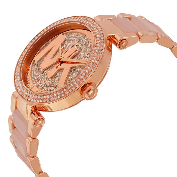 Michael Kors Parker Crystal Pave Logo Rose Gold Women's Watch MK6176