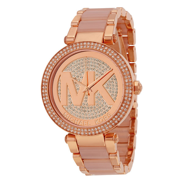 Michael Kors Parker Crystal Pave Logo Rose Gold Women's Watch MK6176