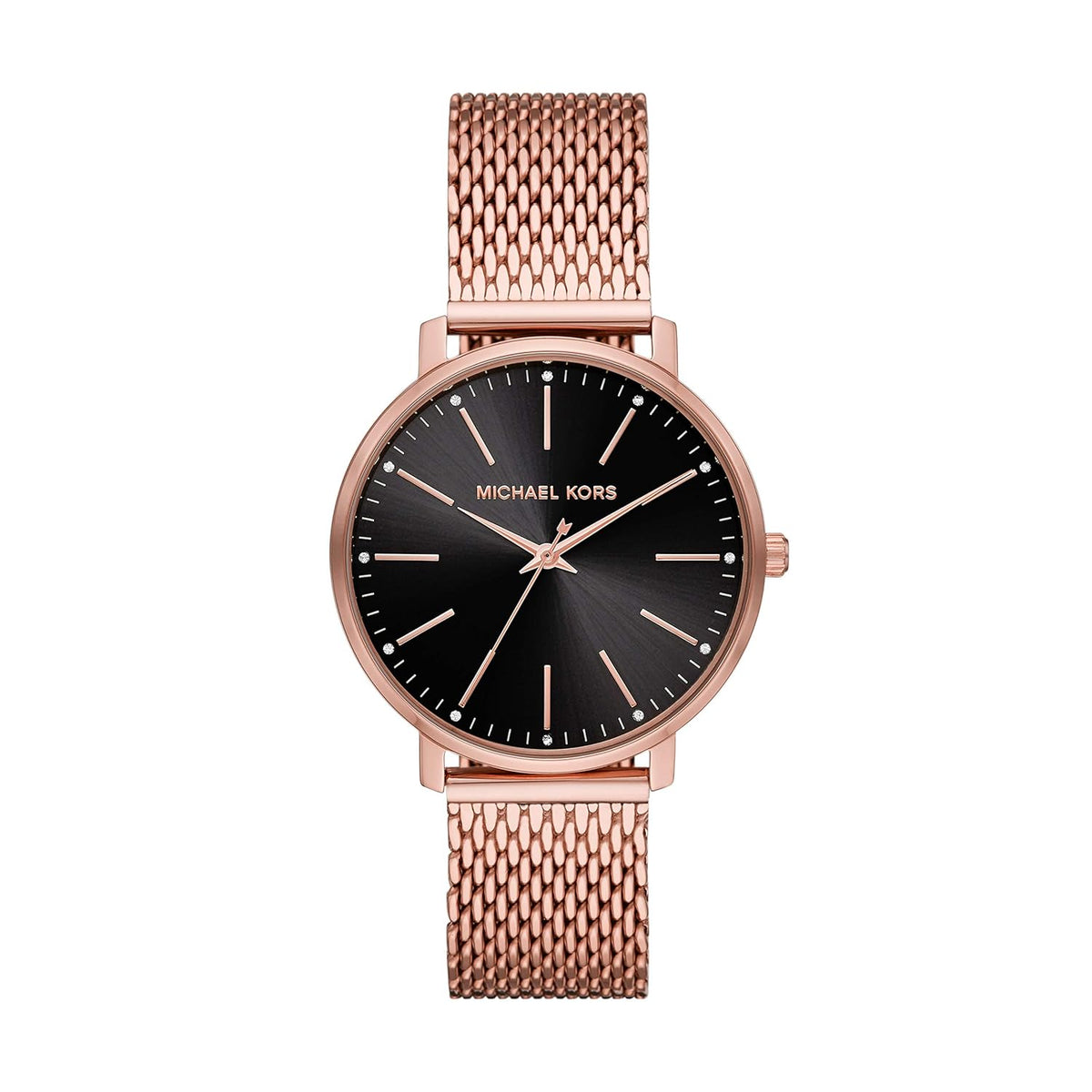 Michael Kors Pyper rose gold-tone mesh women's watch with black dial