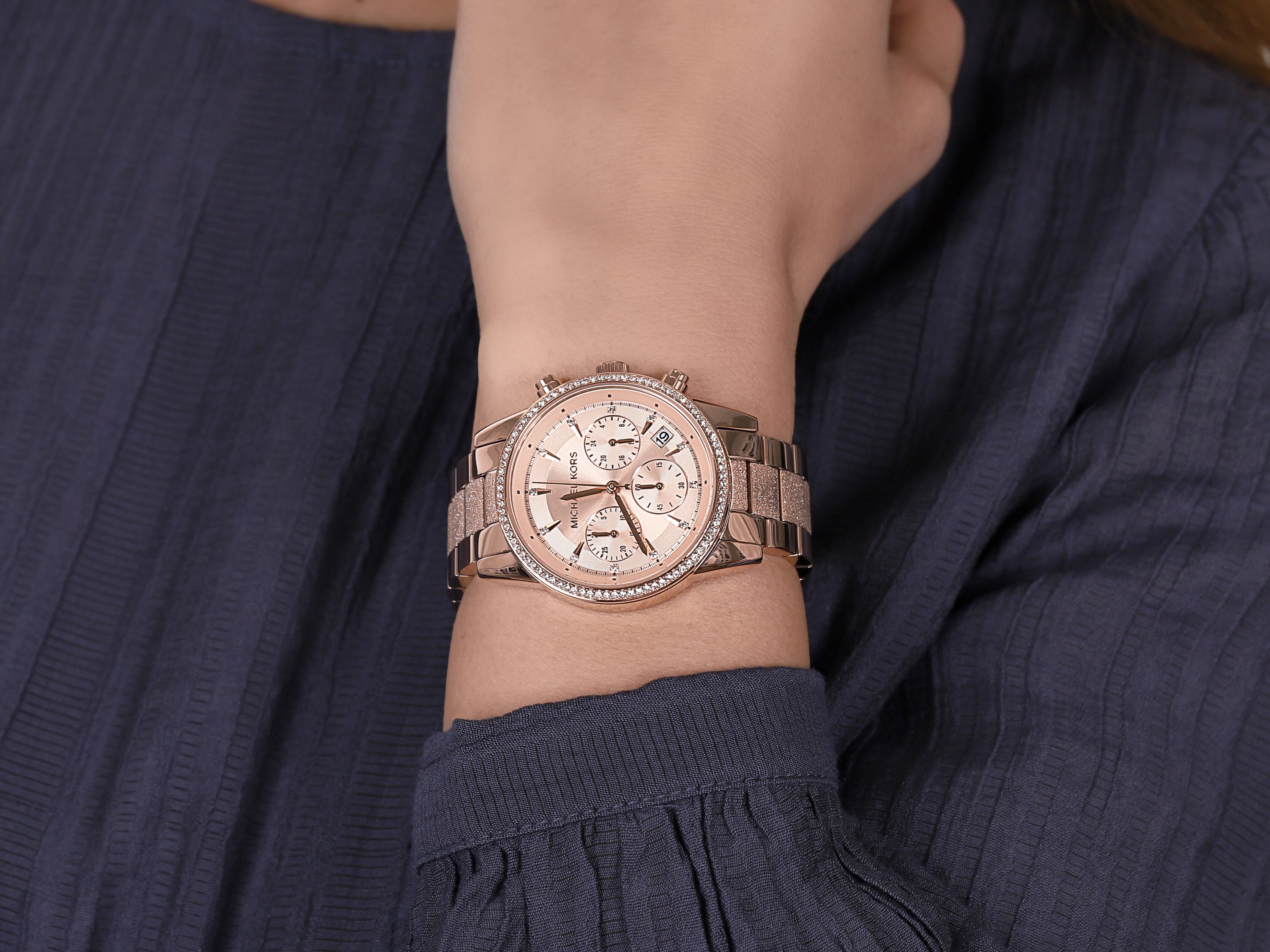 Michael Kors Ritz Chronograph Rose Gold Tone Women's Watch MK6598 - The Watches Men & CO #3