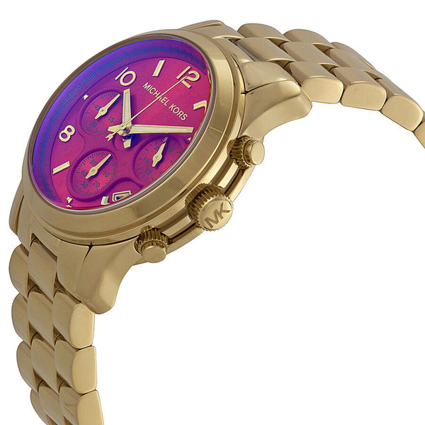 Michael Kors Runway Chronograph Iridescent Pink Dial Gold-tone Ladies Watch MK5939 - BigDaddy Watches #2