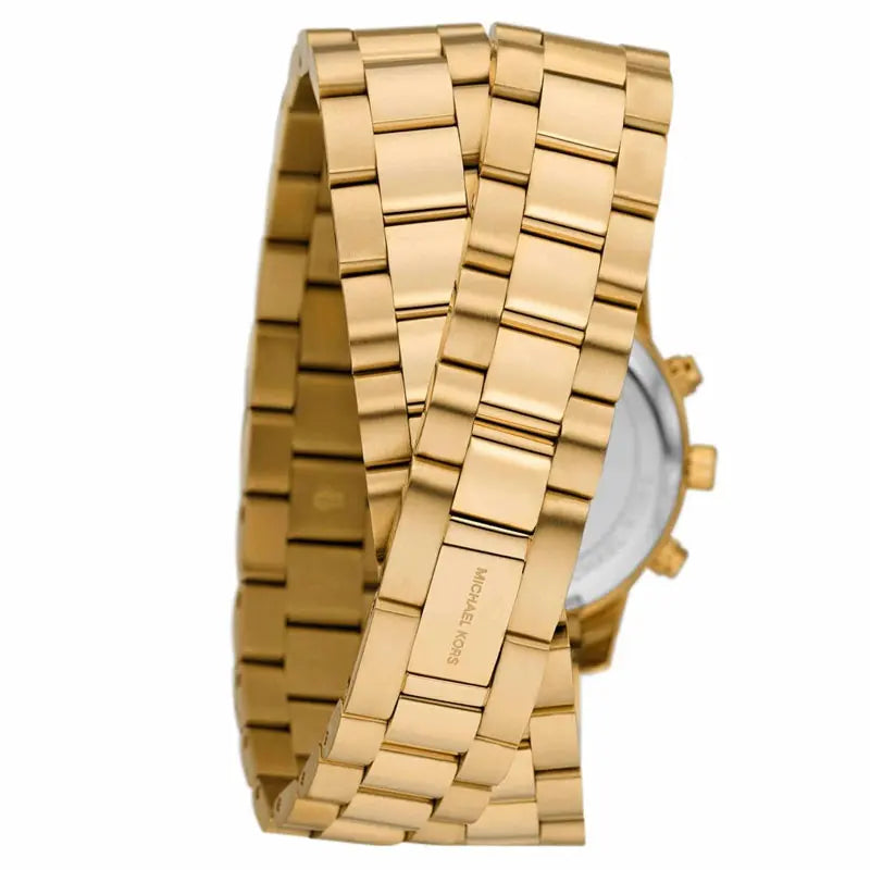 Michael Kors MK7452 gold-tone watch at angle displaying wrap bracelet links