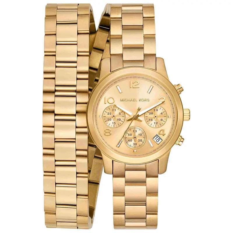 Michael Kors Runway MK7452 gold-tone chronograph women's watch with wrap bracelet
