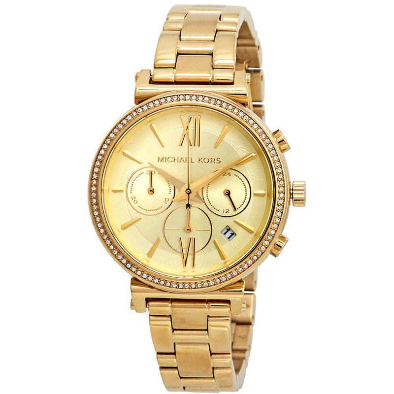 Michael Kors Sofie Chronograph Crystal Gold Dial Ladies Watch MK6559 - BigDaddy Watches