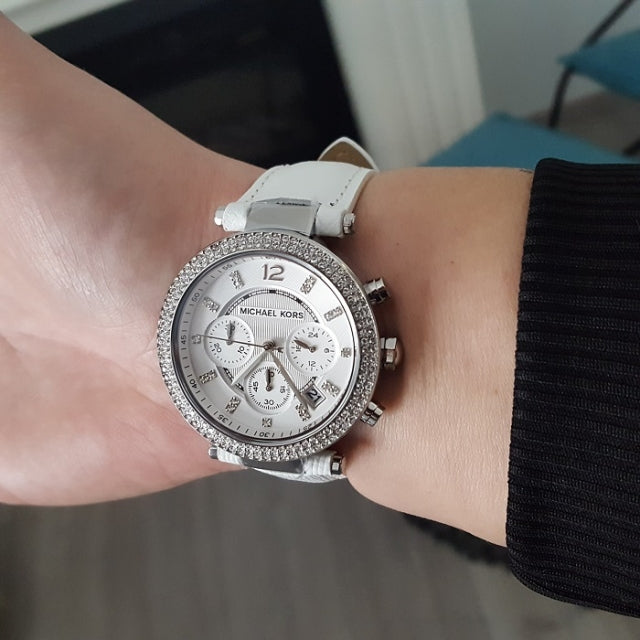 Michael Kors Parker Chronograph White Leather Ladies Watch MK2277