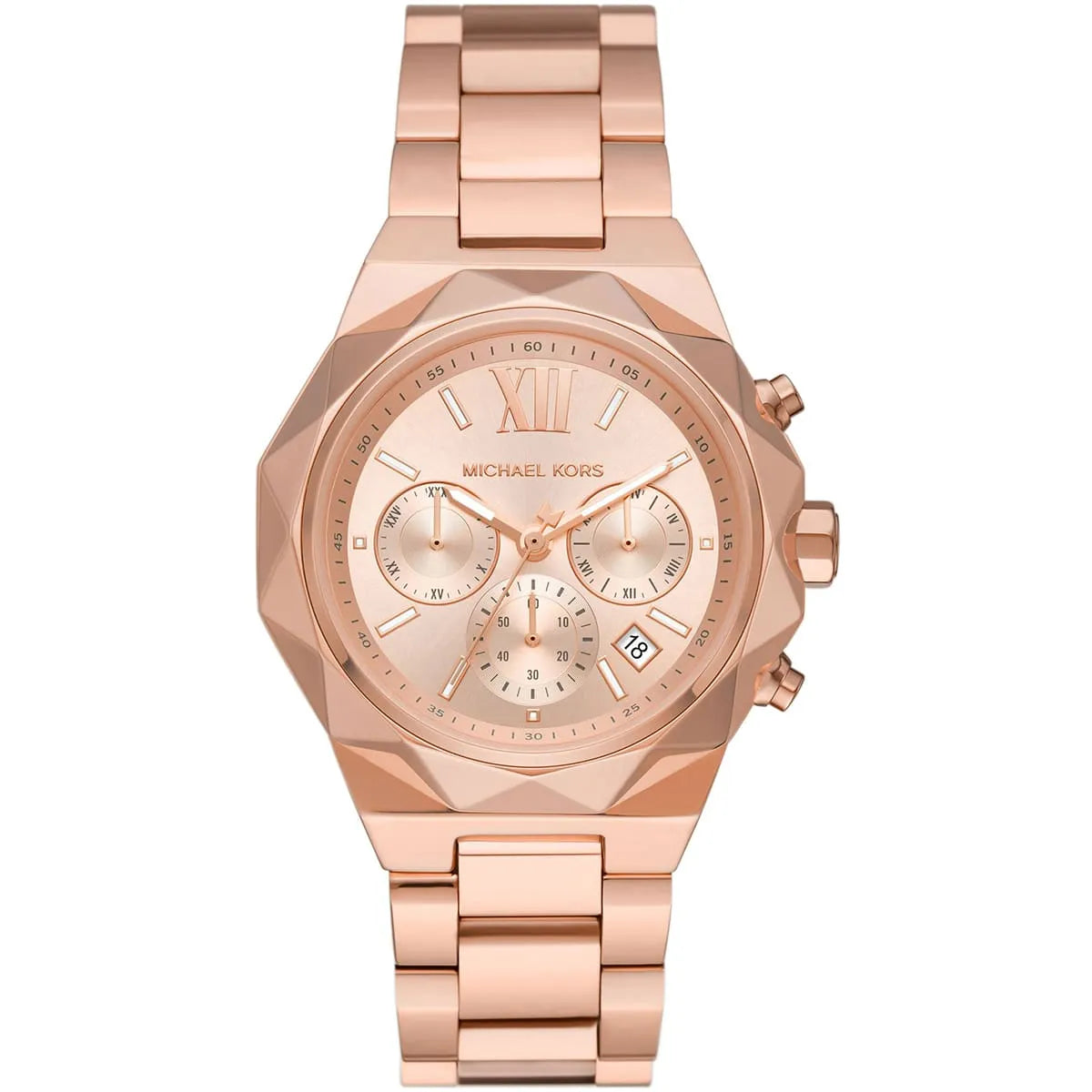 Michael Kors Raquel chronograph women's watch with rose gold-tone stainless steel case and matching bracelet