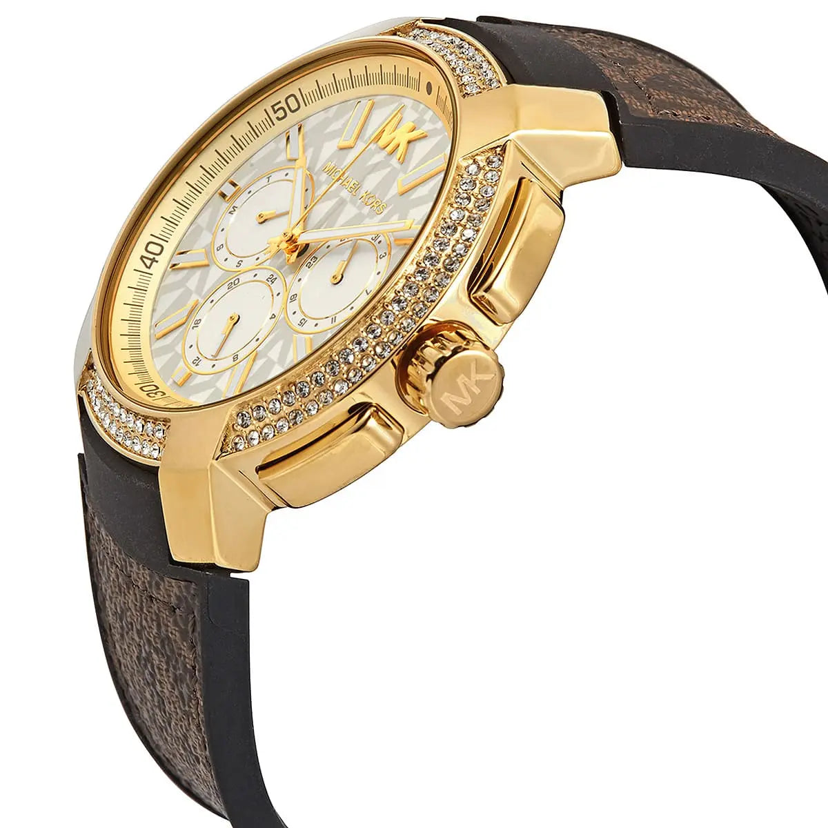 Michael Kors Sidney Logo Pattern Dial Brown Genuine Leather Women's Watch-  MK6948