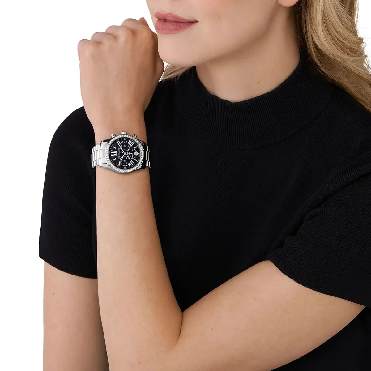 Michael Kors Lexington Chronograph Black Dial Silver Women's Watch - MK7277