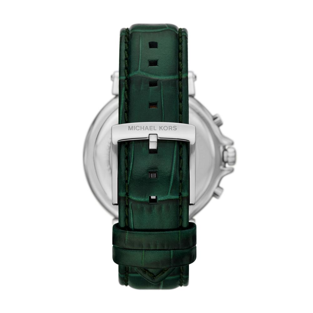 Back view of Michael Kors Maren watch with green crocodile texture leather strap