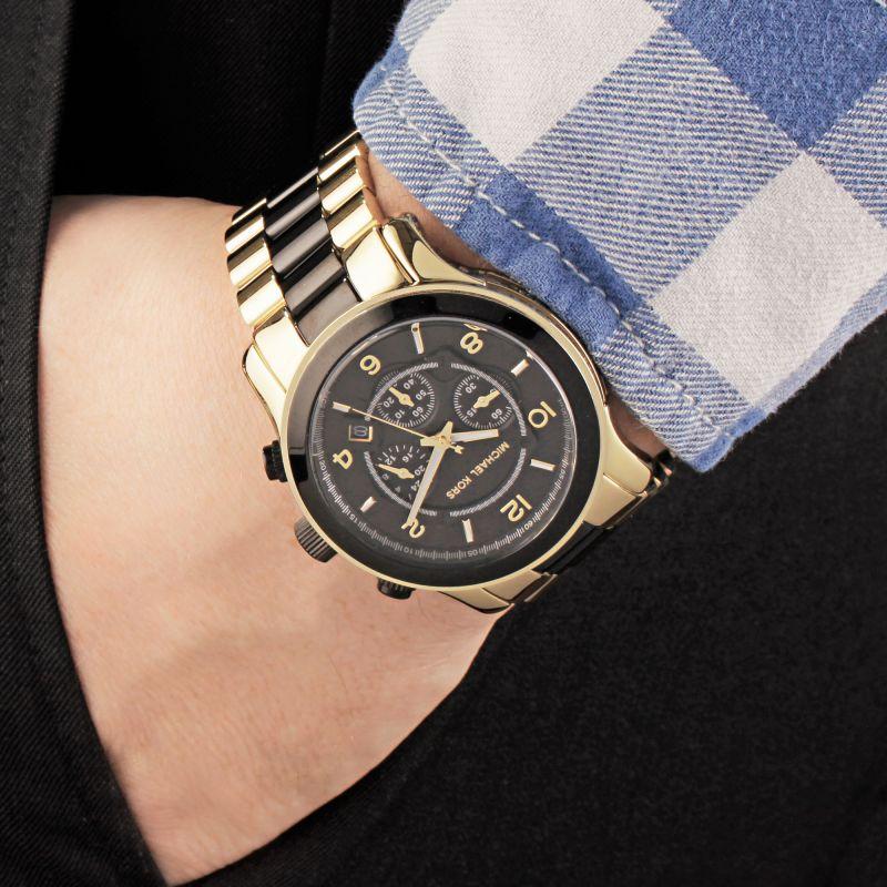 Michael Kors Runway Chronograph Black Dial Gold-Tone Men's Watch MK8265 Water resistance: 100 meters / 330 feet Movement: Quartz  