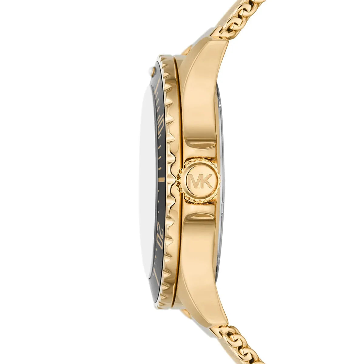 Michael Kors Everest MK9083 side view showing gold-tone case profile and mesh strap
