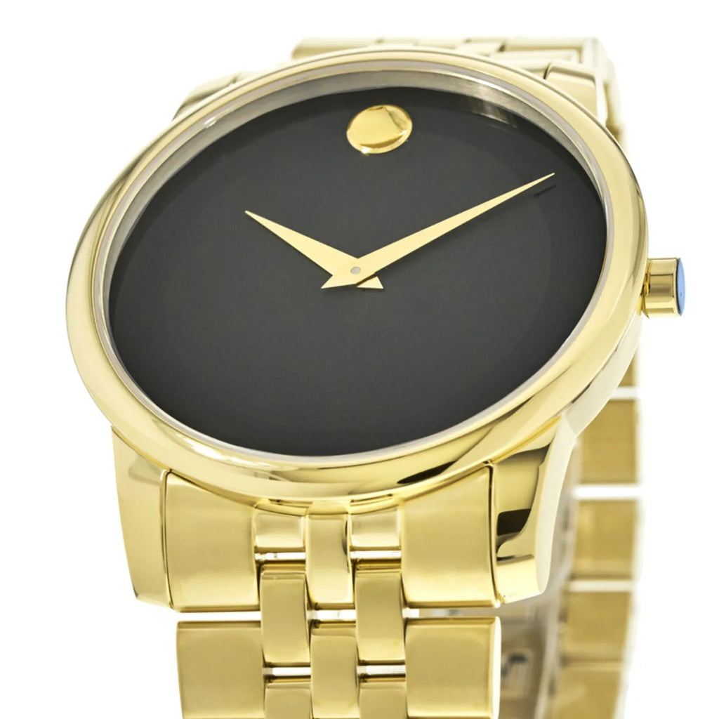 Movado Museum Black Dial Gold Steel Strap Watch For Gents - 606997