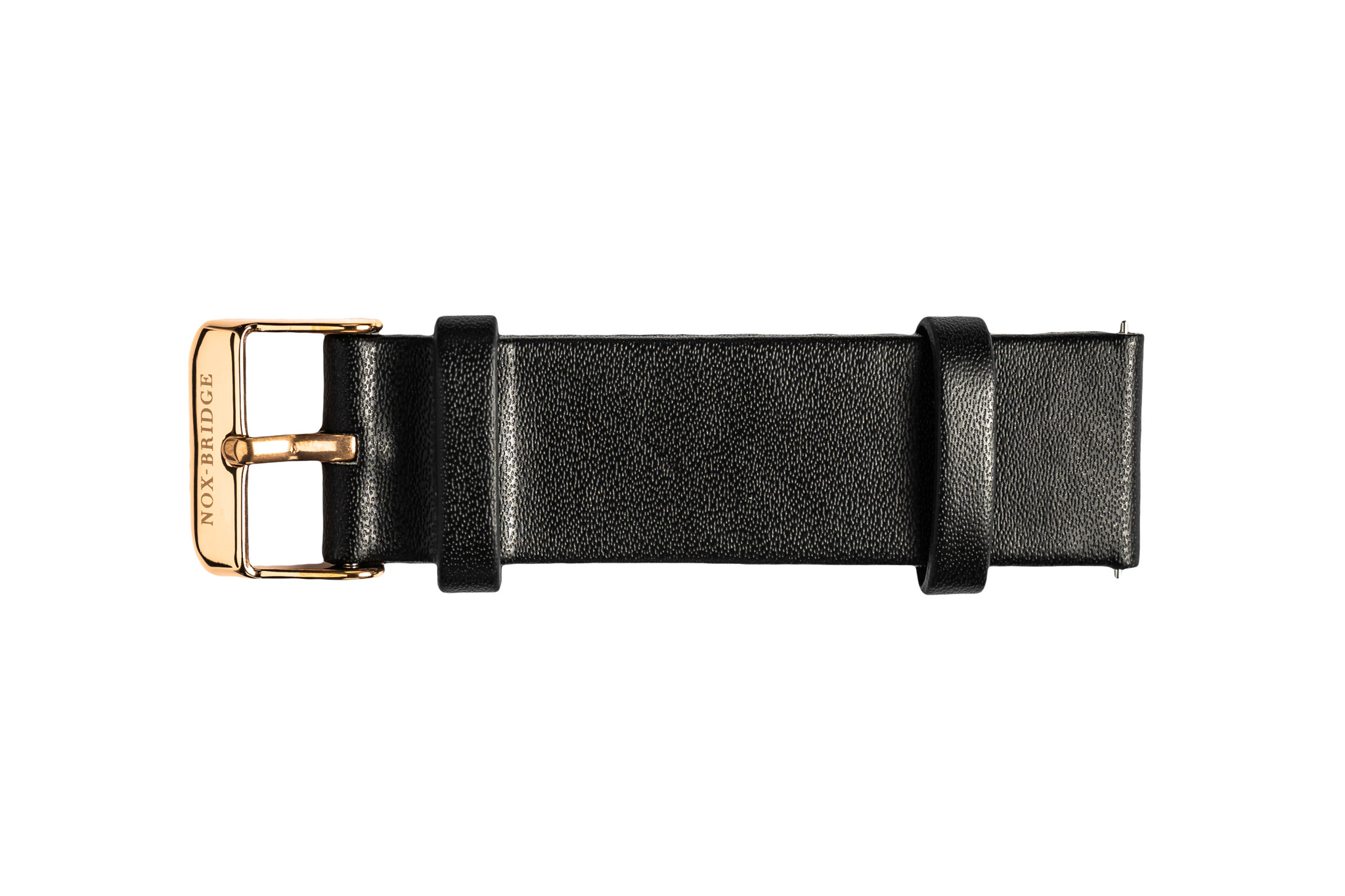Black vegan leather strap with gold-tone metal buckle detail