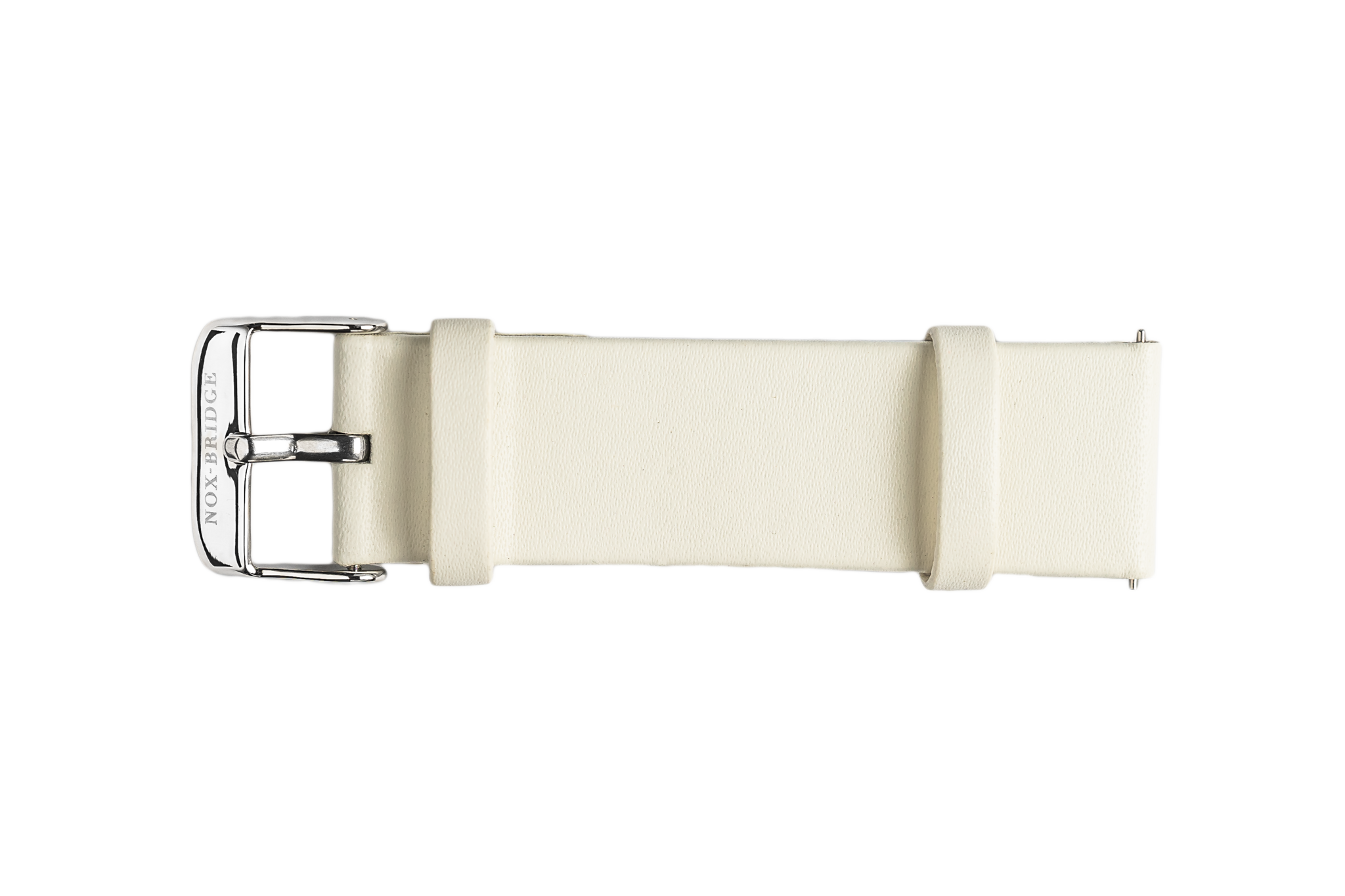White waterproof vegan leather strap with silver-tone buckle mechanism