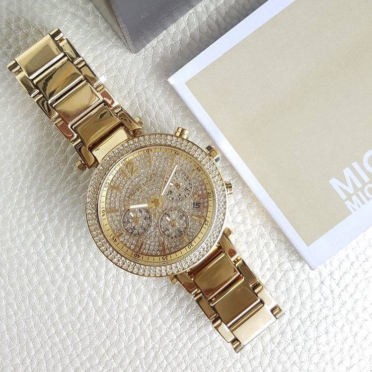 Michael Kors Parker Gold Glitz Crystal Dial Ladies Watch MK5856