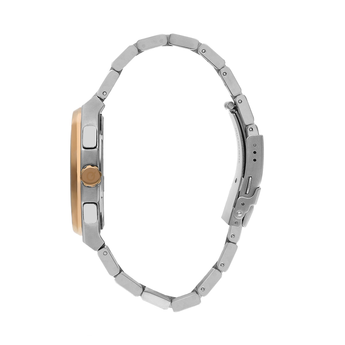Two-tone stainless steel bracelet and rose gold bezel on Quantum Adrenaline watch