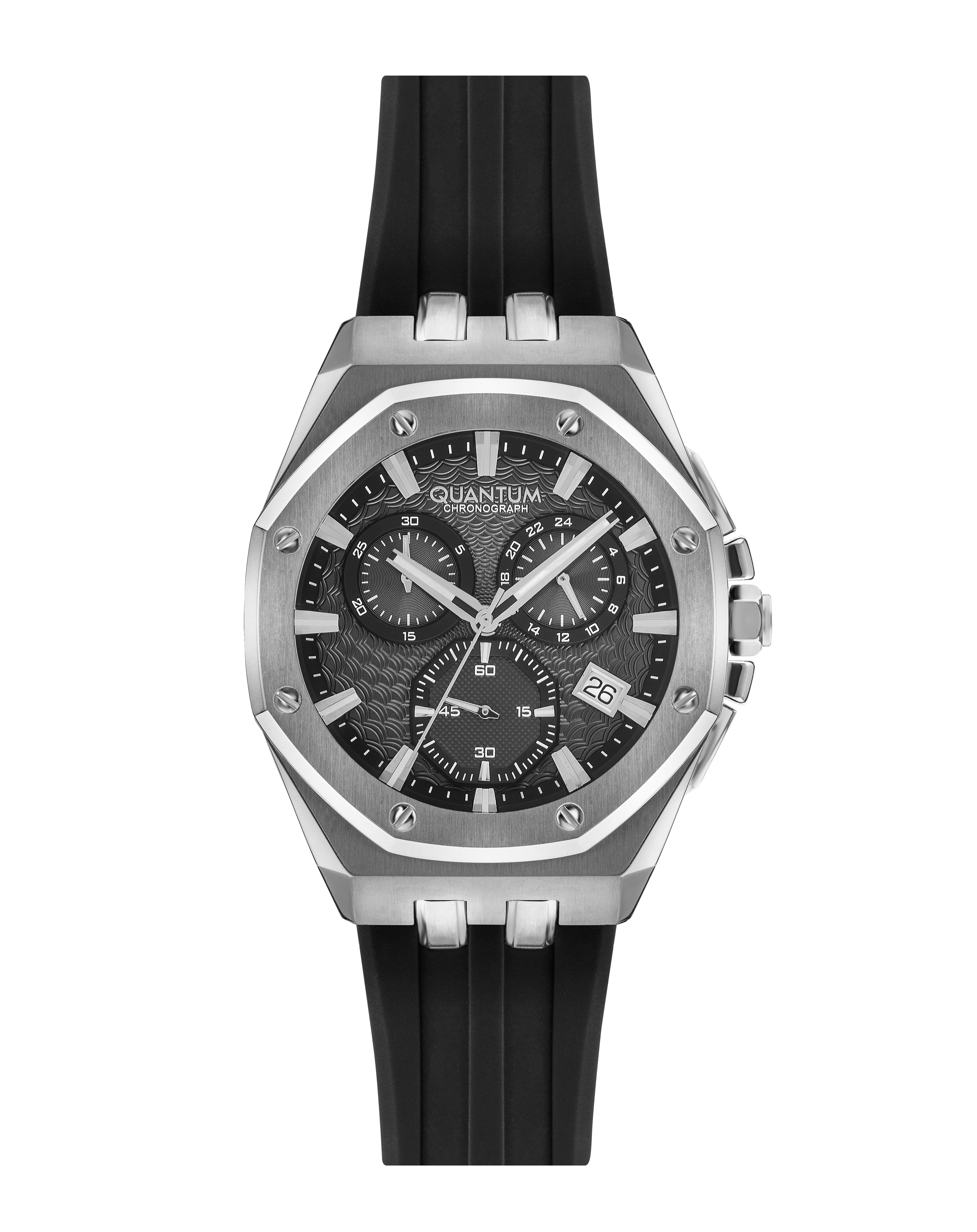 Quantum Men’s Black Dial Chronograph Silicone Strap Watch – HNG949.351 - Watch