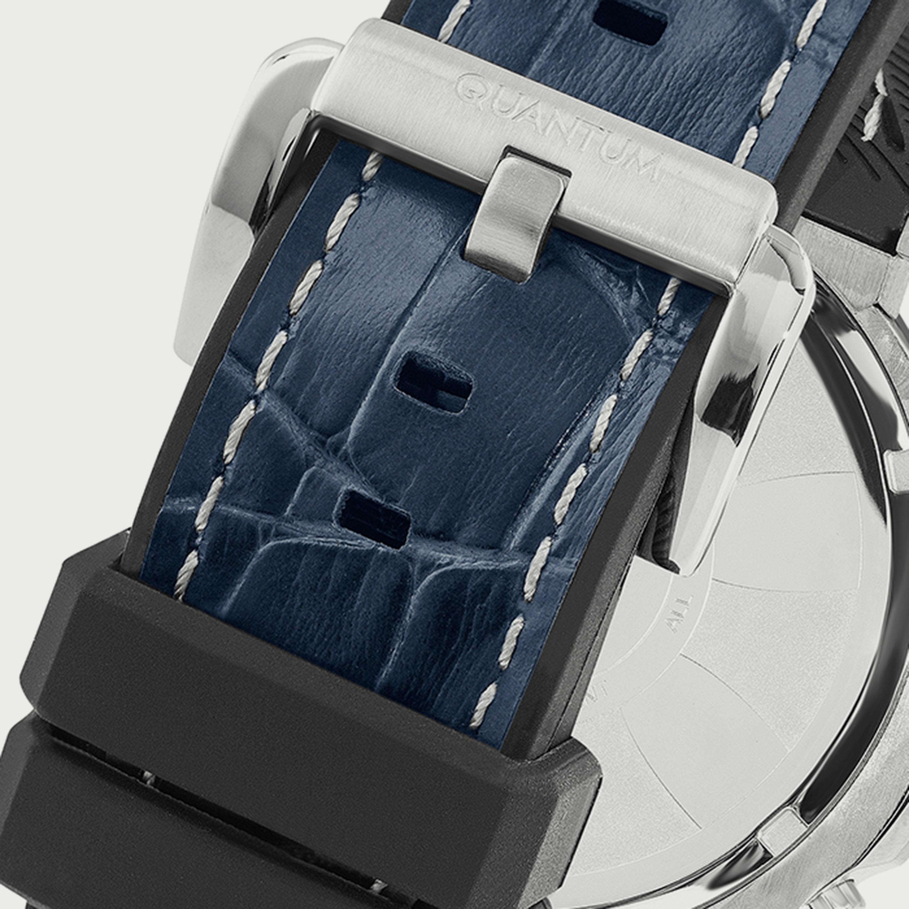 Quantum Powertech Blue Dial Blue Leather Chronograph Silver Case Watch PWG970.699