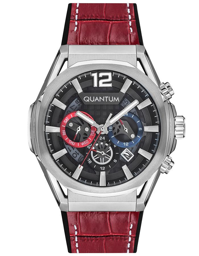 Quantum MultiFunction Calendar Gunmetal Dial Red Silicon strap Watch PWG970.358