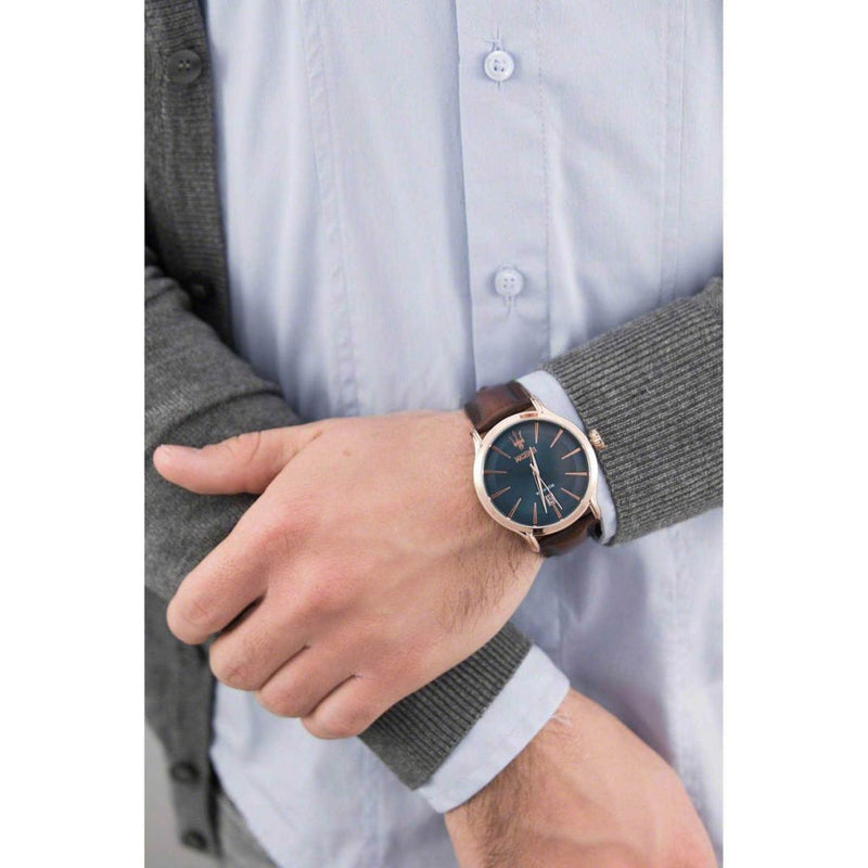 Maserati Epoca Blue Dial Leather Strap Brown Color Men's Watch R8851118001