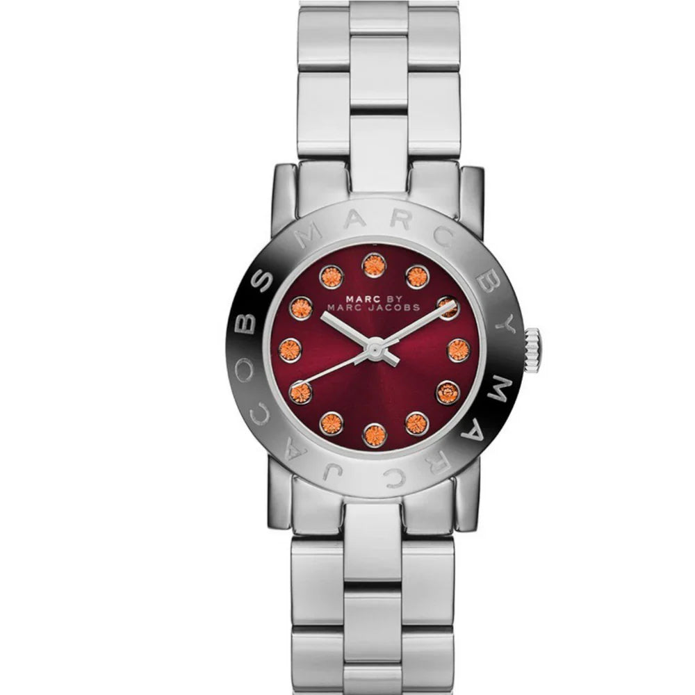 Marc By Marc Jacobs Amy Maroon Dial Orange Markers Silver Watch MBM3333