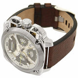 Diesel BAMF Men's Watch DZ7343 316L silver stainless steel & genuine leather strap 10ATM (100m) water resistant Japan movement with a chronograph and date function