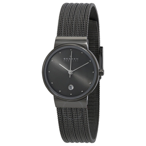 Skagen Swarovski Gunmetal Dial Mesh Bracelet Ladies Watch 355SMM1