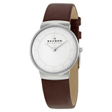 Skagen White Dial Brown Leather Strap Ladies Watch SKW2058