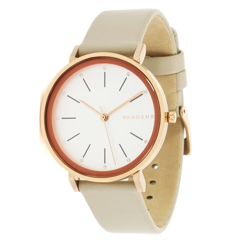 Skagen Hald White Dial Beige Leather Ladies Watch SKW2489