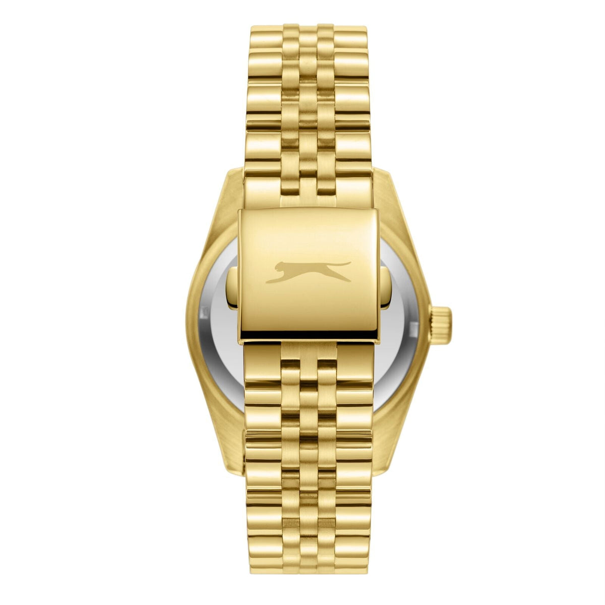 Slazenger watch caseback showing gold stainless steel and Slazenger logo