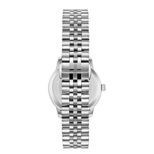 Slazenger day/night watch with black dial on silver steel bracelet