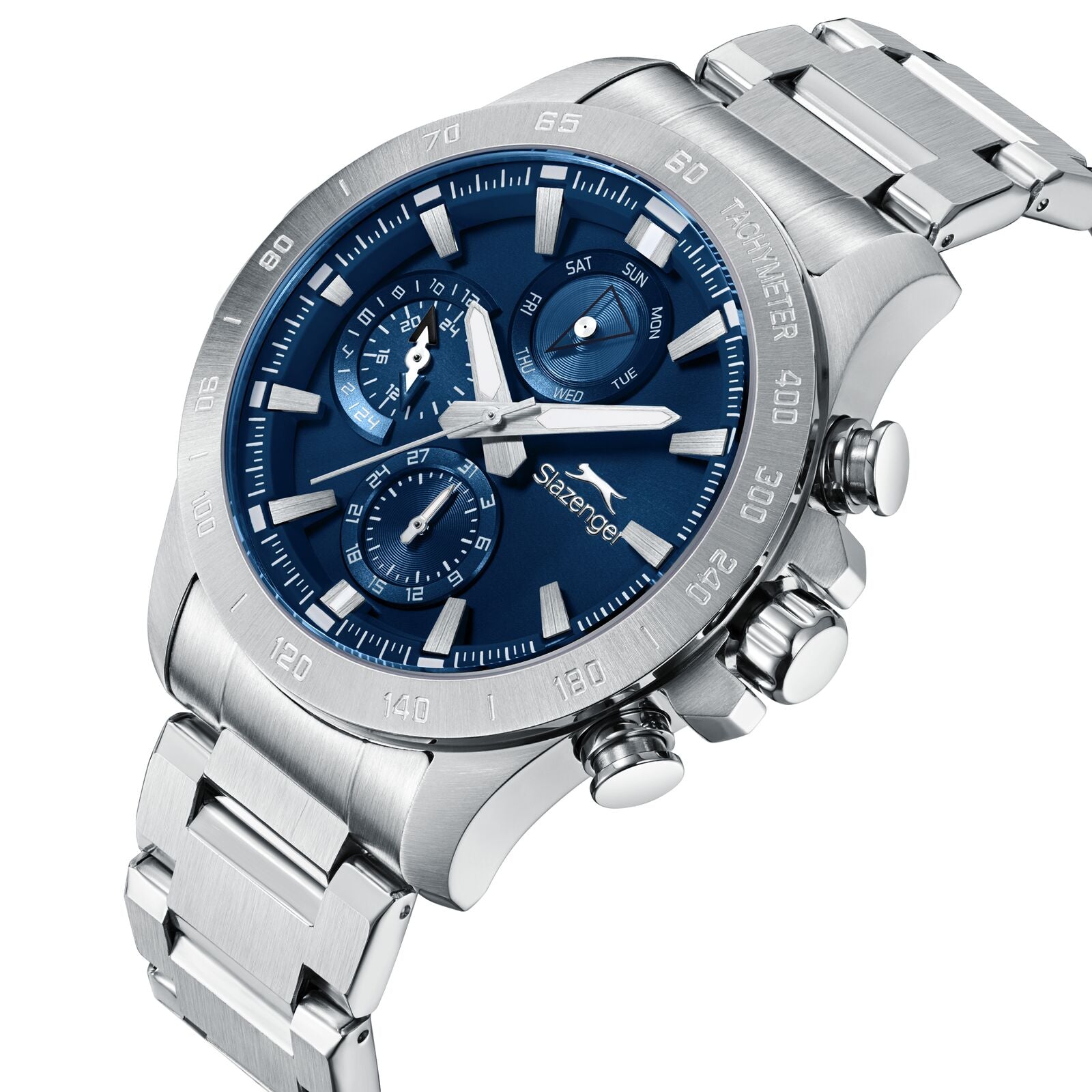 Slazenger Oversized Multifunction Sport Navy Blue Dial Silver Watch - SL.09.2482.2.03