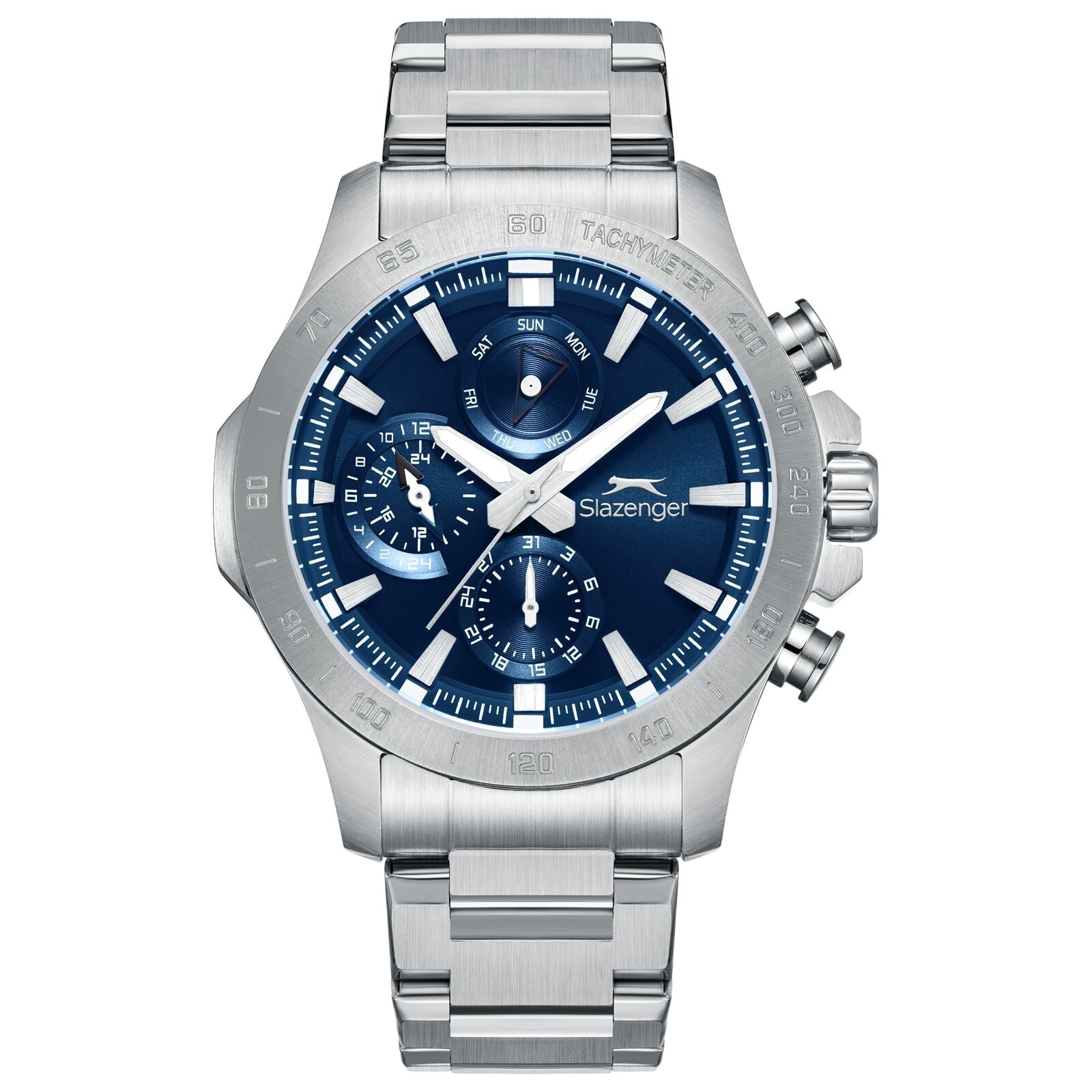 Slazenger Oversized Multifunction Sport Navy Blue Dial Silver Watch - SL.09.2482.2.03