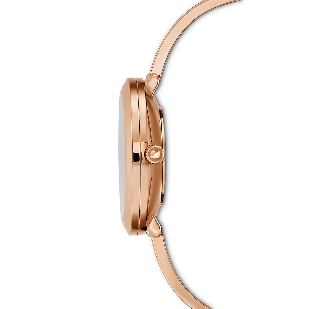 Side profile of Crystalline Delight rose gold watch showing case thickness
