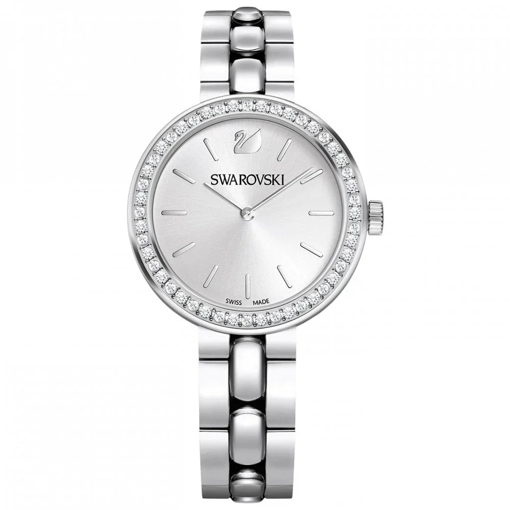Swarovski Octea Sport Faceted Crystal Bezel White Dial Silver Steel Women's Watch 5095600